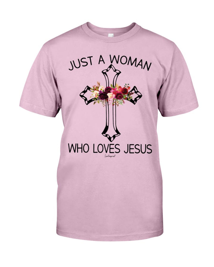 Christianartworkshop Just A Woman Who Loves Jesus Classic T-shirt - Pink - 2XL - image 0