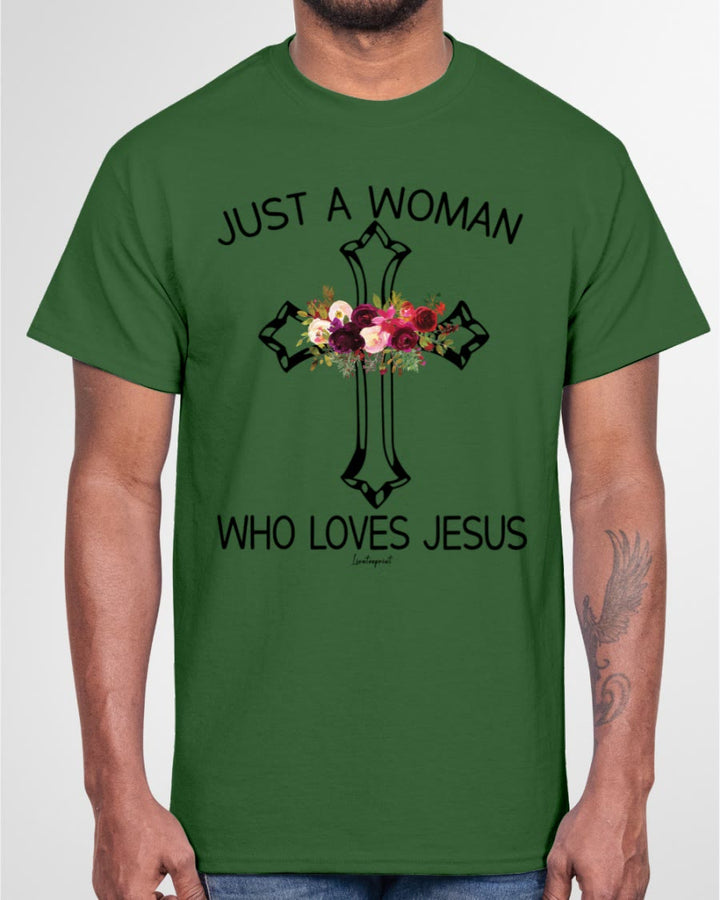 Christianartworkshop Just A Woman Who Loves Jesus Classic T-shirt - image 27