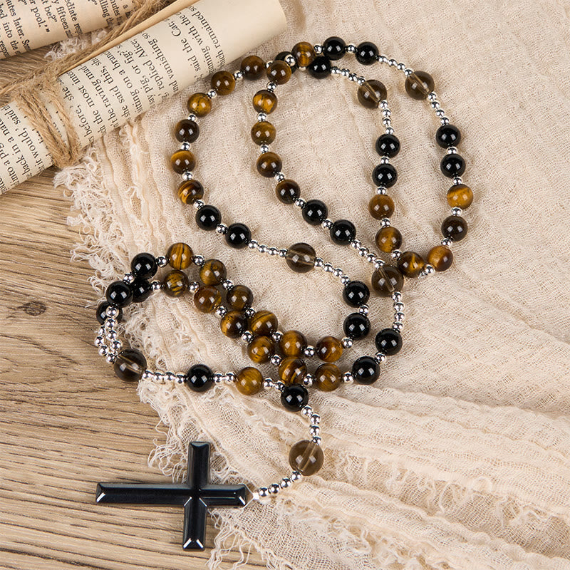 Christianartworkshop PRAYERFUL FAITH: Handmade Natural Obsidian Tiger's Eye Rosary with Gift Card - image 3