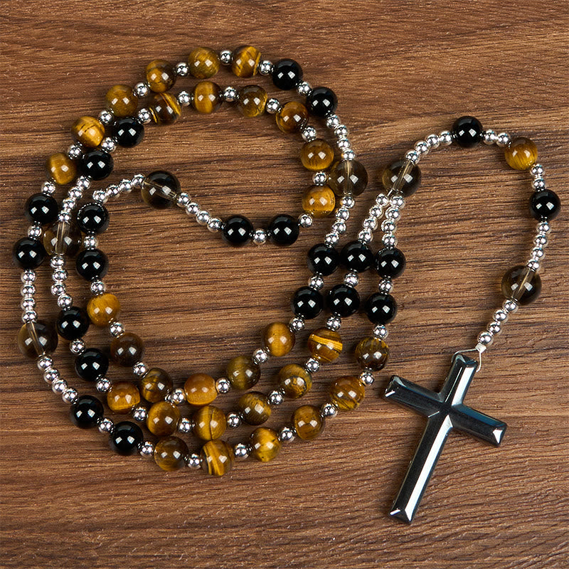 Christianartworkshop PRAYERFUL FAITH: Handmade Natural Obsidian Tiger's Eye Rosary with Gift Card - image 8