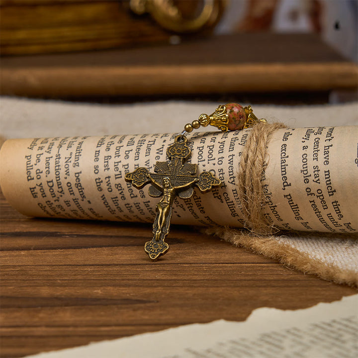 Christianartworkshop St. Benedict & Crucifix of 8mm Chrysocolla Stone Rosary - Exclusive Crafted for Holy Prayer