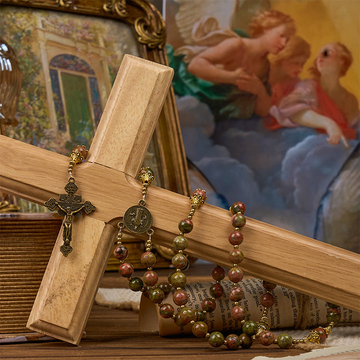 Christianartworkshop St. Benedict & Crucifix of 8mm Handmade Chrysocolla Stone Rosary - Exclusive Crafted for Holy Prayer