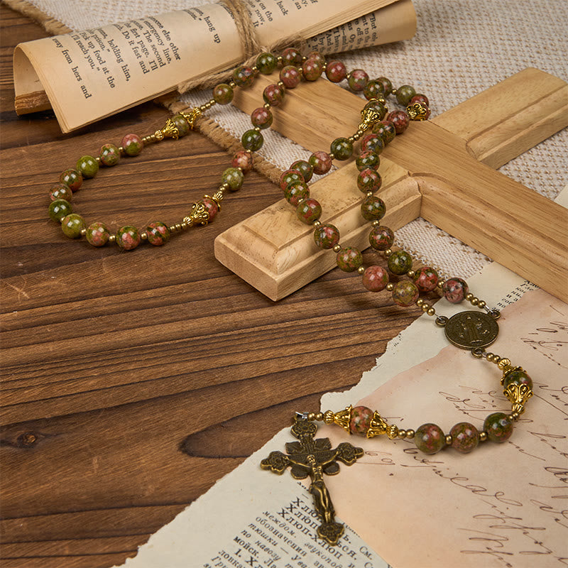 Christianartworkshop St. Benedict & Crucifix of 8mm Handmade Chrysocolla Stone Rosary - Exclusive Crafted for Holy Prayer