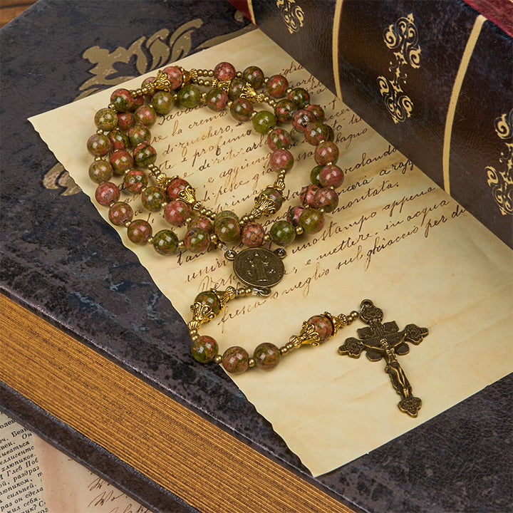 Christianartworkshop St. Benedict & Crucifix of 8mm Handmade Chrysocolla Stone Rosary - Exclusive Crafted for Holy Prayer