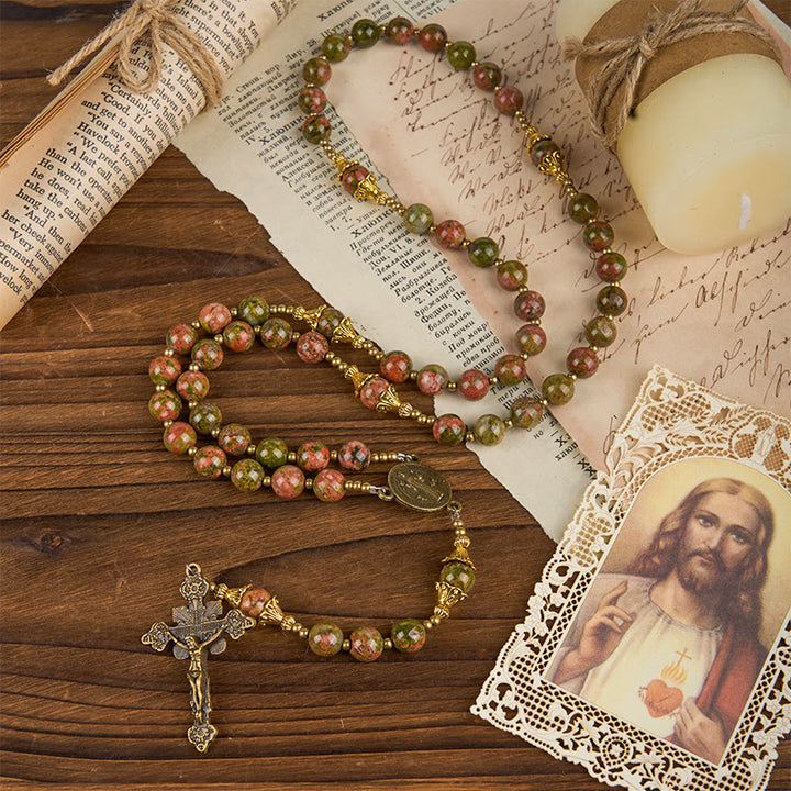 Christianartworkshop St. Benedict & Crucifix of 8mm Handmade Chrysocolla Stone Rosary - Exclusive Crafted for Holy Prayer