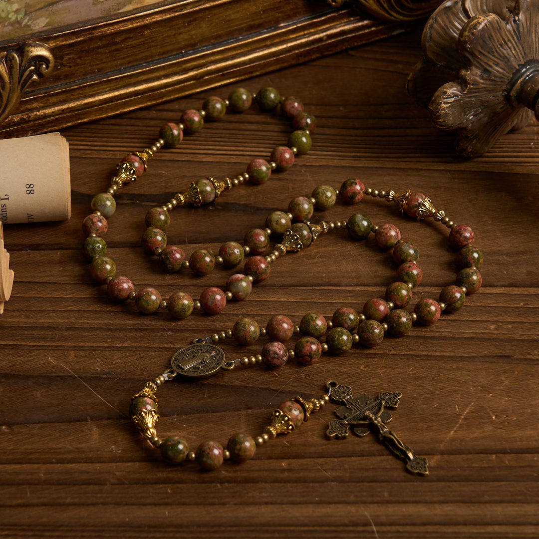 Christianartworkshop St. Benedict & Crucifix of 8mm Chrysocolla Stone Rosary - Exclusive Crafted for Holy Prayer