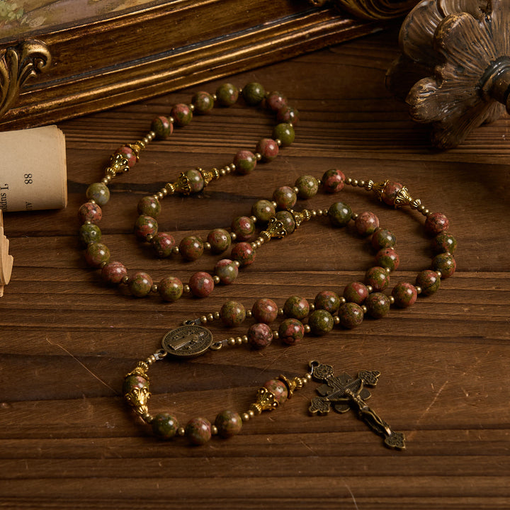 Christianartworkshop St. Benedict & Crucifix of 8mm Chrysocolla Stone Rosary - Exclusive Crafted for Holy Prayer