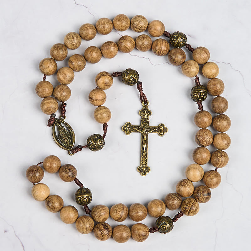 Christianartworkshop 10mm Agarwood & Metal Cloud Bead Rosary - A Sacred Blend of Tradition and Faith