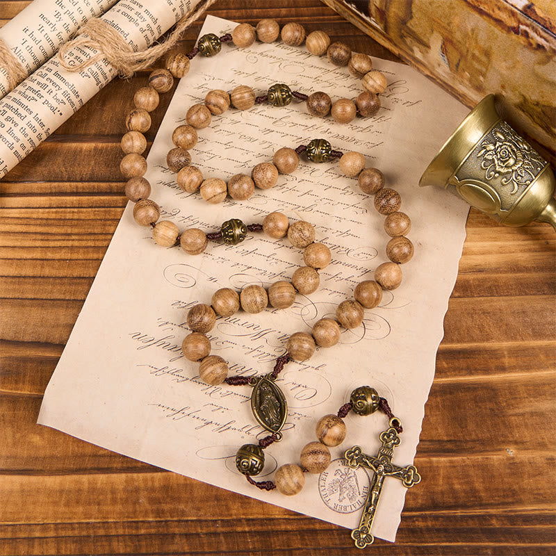 Christianartworkshop 10mm Agarwood & Metal Cloud Bead Rosary - A Sacred Blend of Tradition and Faith