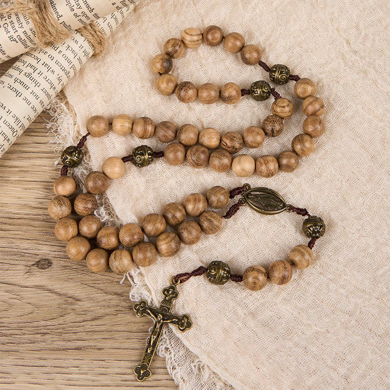 Christianartworkshop 10mm Agarwood & Metal Cloud Bead Rosary - A Sacred Blend of Tradition and Faith