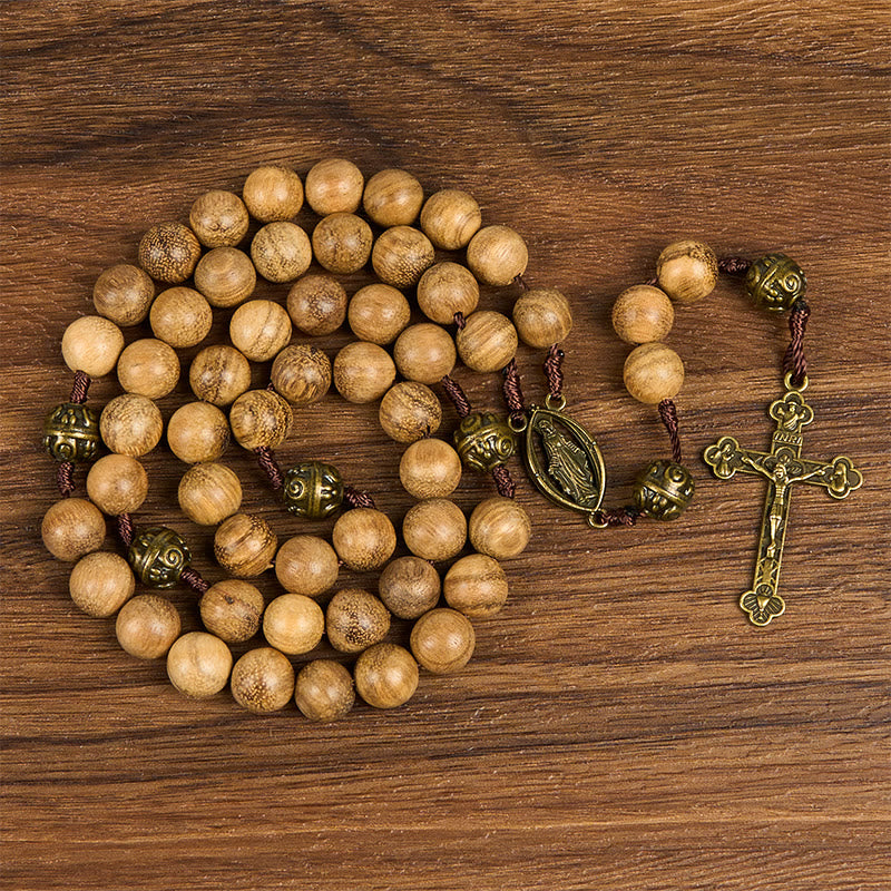 Christianartworkshop 10mm Agarwood & Metal Cloud Bead Rosary - A Sacred Blend of Tradition and Faith