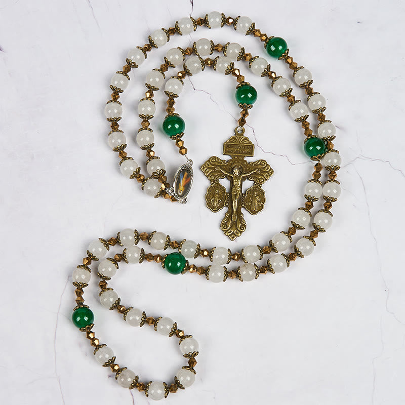 Christianartworkshop Vintage Style Divine Mercy Jesus & Pardon Crucifix of 8mm Stone Beads Prayer Rosary