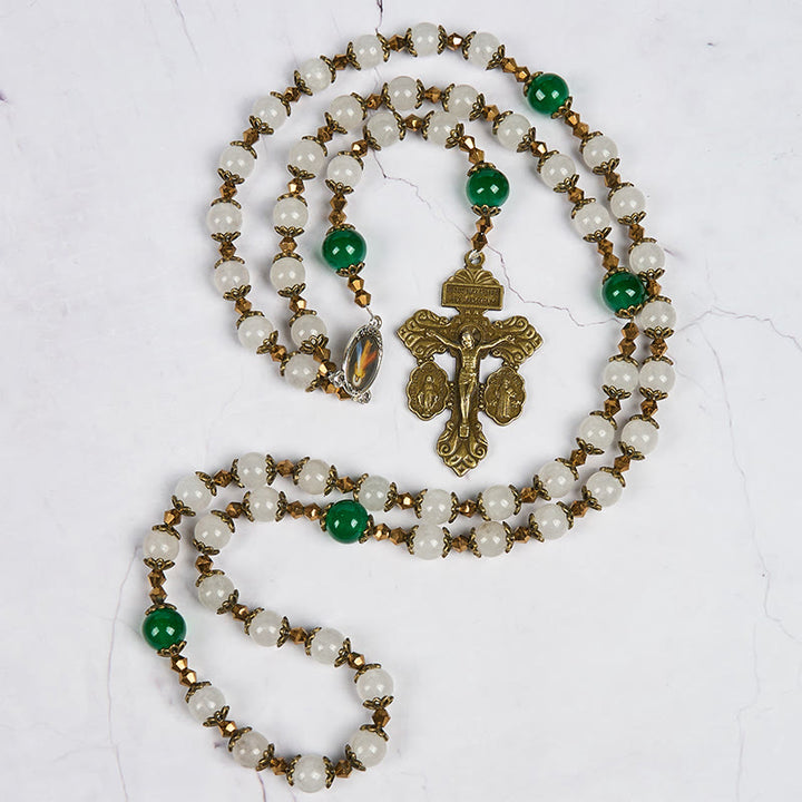 Christianartworkshop Vintage Style Divine Mercy Jesus & Pardon Crucifix of 8mm Stone Beads Prayer Rosary