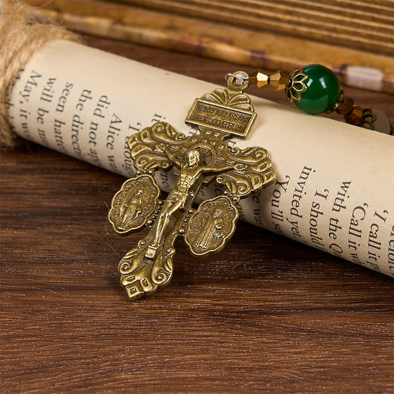 Christianartworkshop Vintage Style Divine Mercy Jesus & Pardon Crucifix of 8mm Stone Beads Prayer Rosary