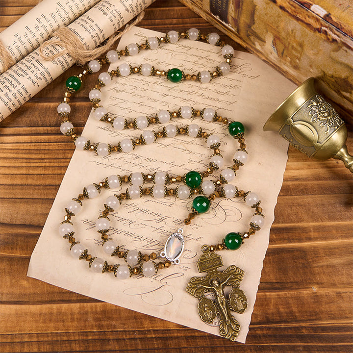 Christianartworkshop Vintage Style Divine Mercy Jesus & Pardon Crucifix of 8mm Stone Beads Prayer Rosary