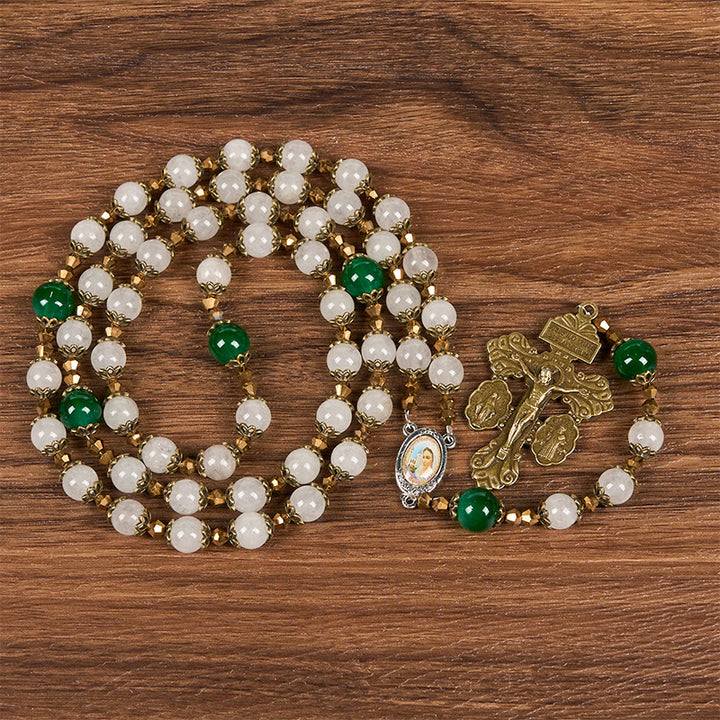 Christianartworkshop Vintage Style Divine Mercy Jesus & Pardon Crucifix of 8mm Stone Beads Prayer Rosary