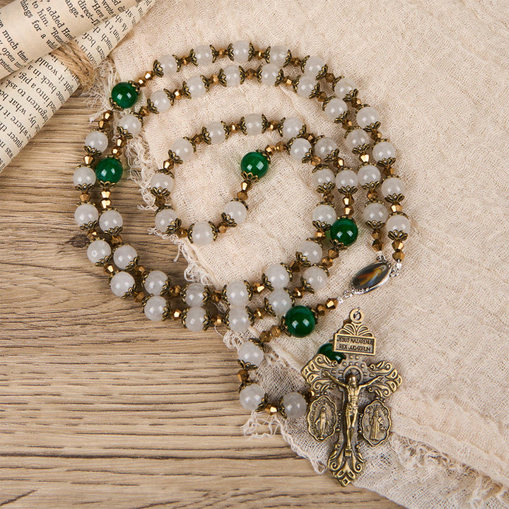 Christianartworkshop Vintage Style Divine Mercy Jesus & Pardon Crucifix of 8mm Stone Beads Prayer Rosary