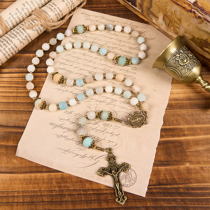 Christianartworkshop Handmade 8mm Matte Amazonite Rosary - A Timeless Piece of Devotion