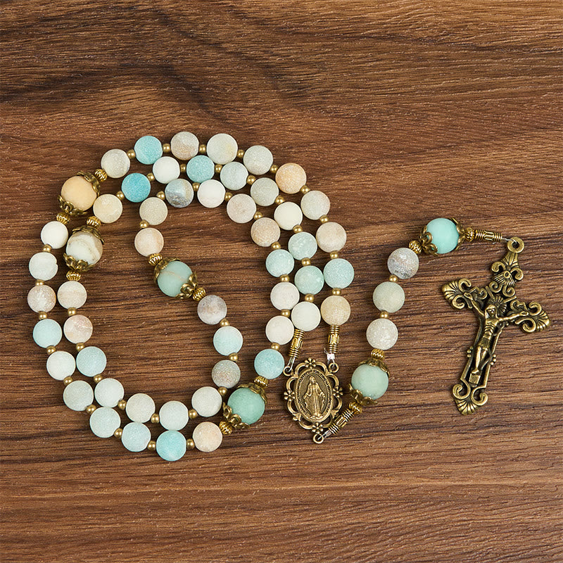 Christianartworkshop Handmade 8mm Matte Amazonite Rosary - A Timeless Piece of Devotion