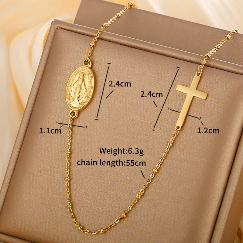 Christianartworkshop Elegant Gold-Tone Miraculous Medal&Simple Cross Pendant Necklace