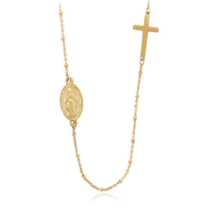 Christianartworkshop Elegant Gold-Tone Miraculous Medal&Simple Cross Pendant Necklace