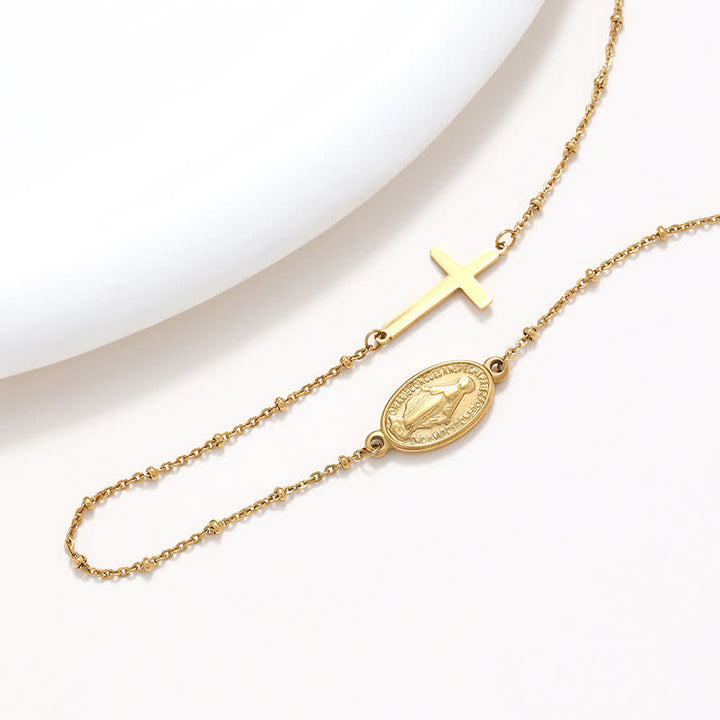 Christianartworkshop Elegant Gold-Tone Miraculous Medal&Simple Cross Pendant Necklace