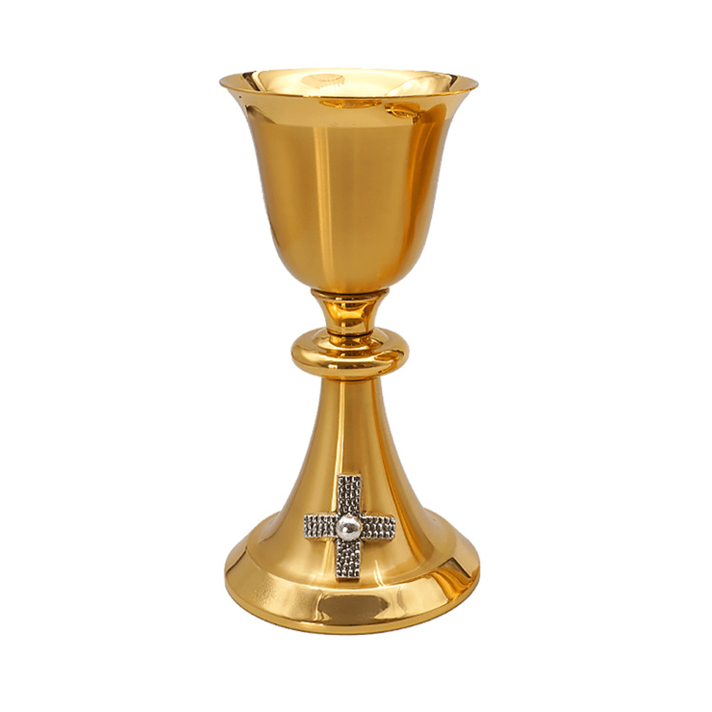 Christianartworkshop Exquisite Gold-Tone Cross-Adorned Chalice and Pyx  - Divine Vessels for Sacred Communion