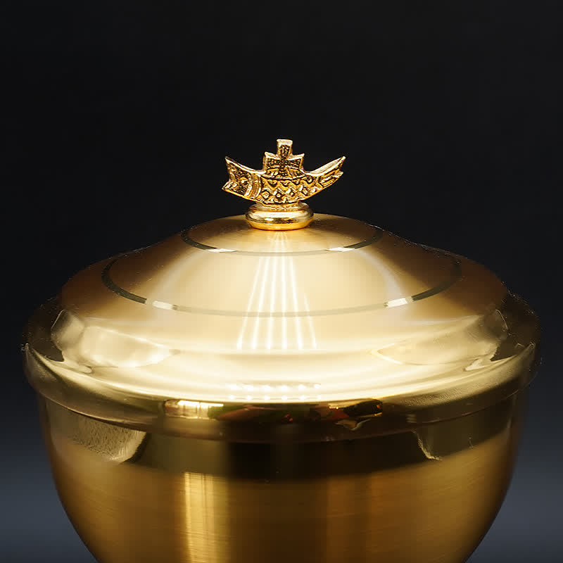 Christianartworkshop Exquisite Gold-Tone Cross-Adorned Chalice and Pyx  - Divine Vessels for Sacred Communion