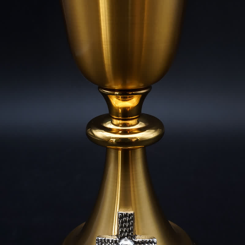 Christianartworkshop Exquisite Gold-Tone Cross-Adorned Chalice and Pyx  - Divine Vessels for Sacred Communion