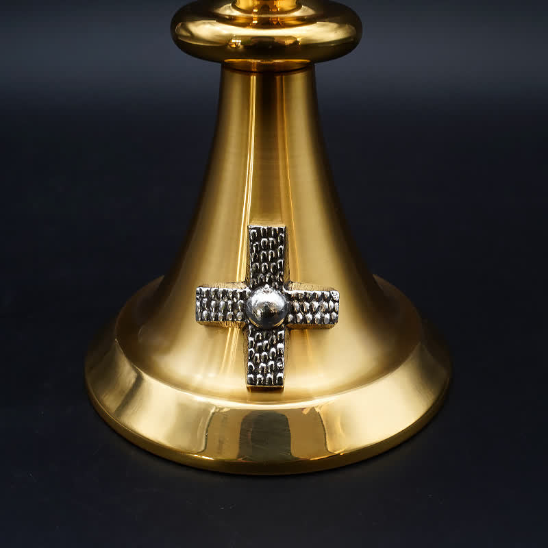 Christianartworkshop Exquisite Gold-Tone Cross-Adorned Chalice and Pyx  - Divine Vessels for Sacred Communion