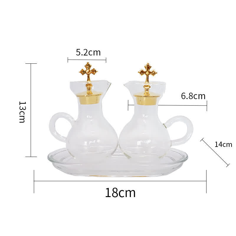 Christianartworkshop Graceful Gold-Accented Glass Cruet Set with Cross - Exquisite Sacramental Serveware