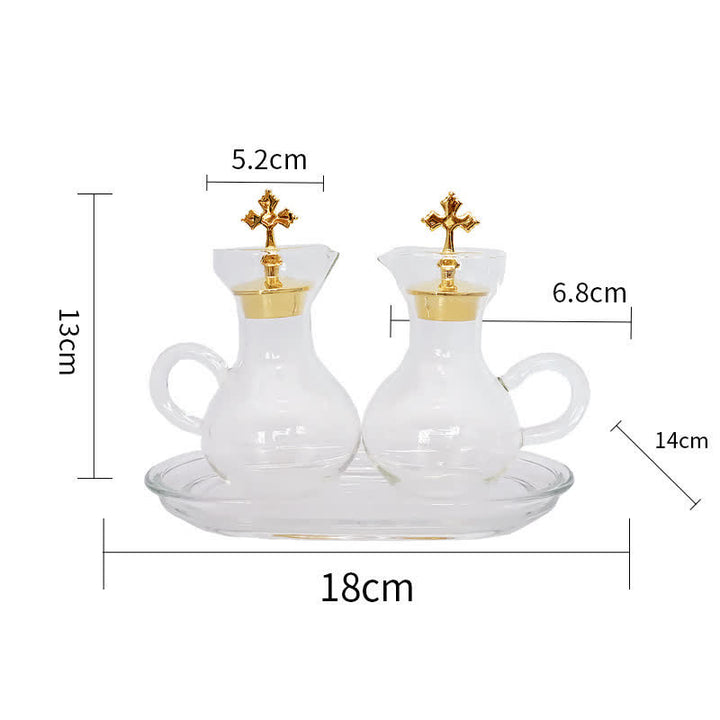 Christianartworkshop Graceful Gold-Accented Glass Cruet Set with Cross - Exquisite Sacramental Serveware