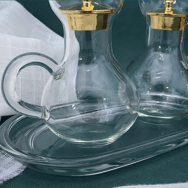 Christianartworkshop Graceful Gold-Accented Glass Cruet Set with Cross - Exquisite Sacramental Serveware