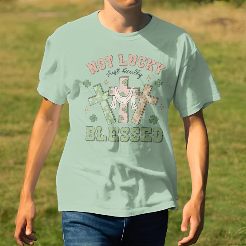 Christianartworkshop Not Lucky Just Blessed Faith-Inspired T-Shirt