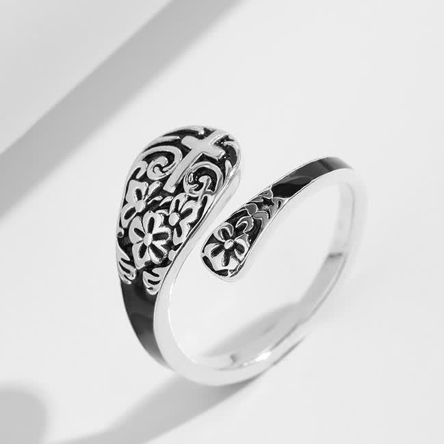 Christianartworkshop Adjustable 925 Sterling Silver Engraved Cross Ring - Elegance in Devotion - image 3