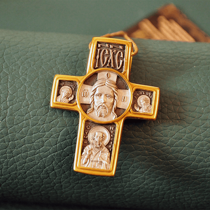 Christianartworkshop Two-Sided Gold-Tone Jesus&Saint Icon with St. Micheal Pendant Necklace