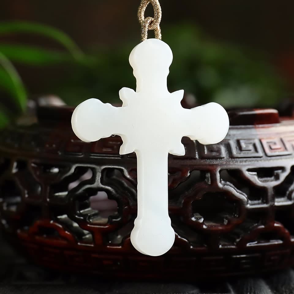 Christianartworkshop Serene Jade Carved Crucifix Pendant - Embodiment of Grace