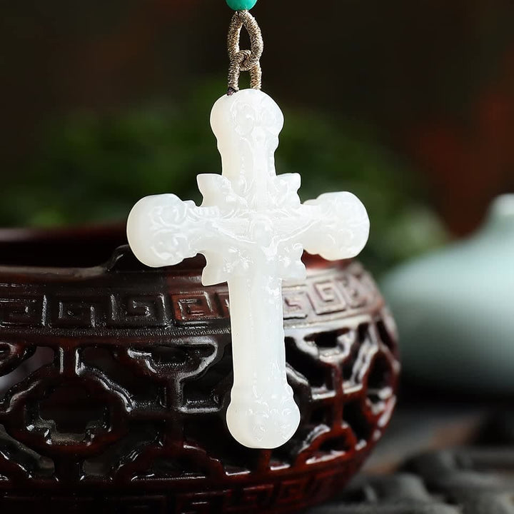 Christianartworkshop Serene Jade Carved Crucifix Pendant - Embodiment of Grace