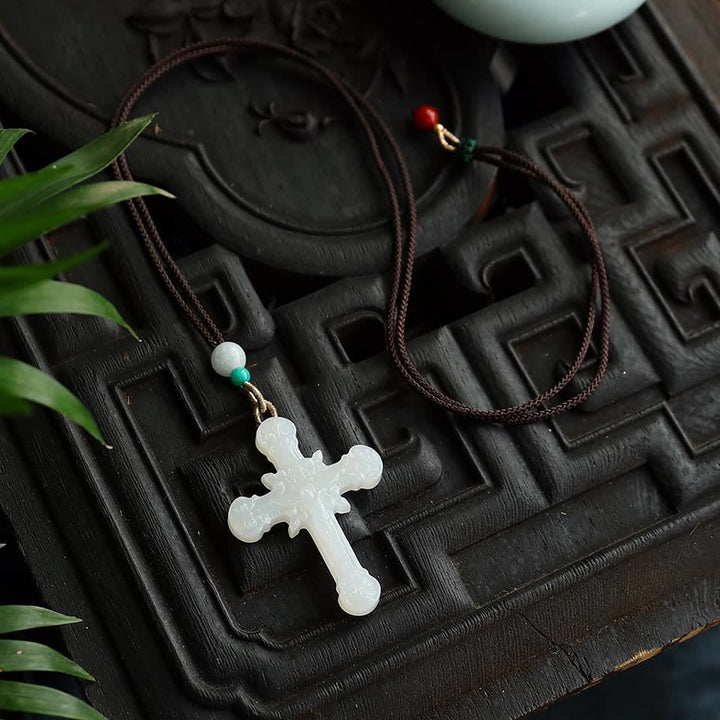 Christianartworkshop Serene Jade Carved Crucifix Pendant - Embodiment of Grace