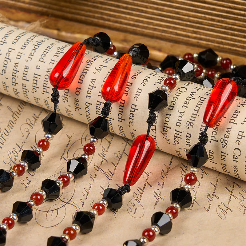 Christianartworkshop Miraculous Medal & Crucifix of 8 mm Polyhedron Black Red Acrylic Nylon Cord Rosary