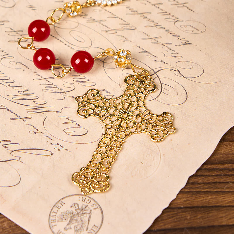 FREE Today: Our Lady of Guadalupe & Cross of 8 mm Round Red Glass Alloy Chain Rosary