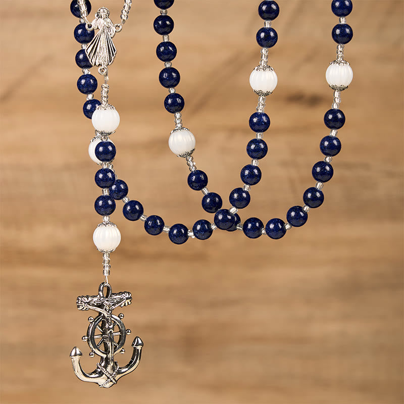 Christianartworkshop Ocean-Themed Divine Mercy Rosary with Anchor Charm - Embark on a Faithful Voyage with Christ