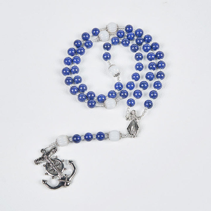 FREE Today: Christianartworkshop Ocean-Themed Divine Mercy Rosary with Anchor Charm - Embark on a Faithful Voyage with Christ