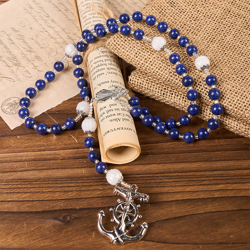 FREE Today: Christianartworkshop Ocean-Themed Divine Mercy Rosary with Anchor Charm - Embark on a Faithful Voyage with Christ