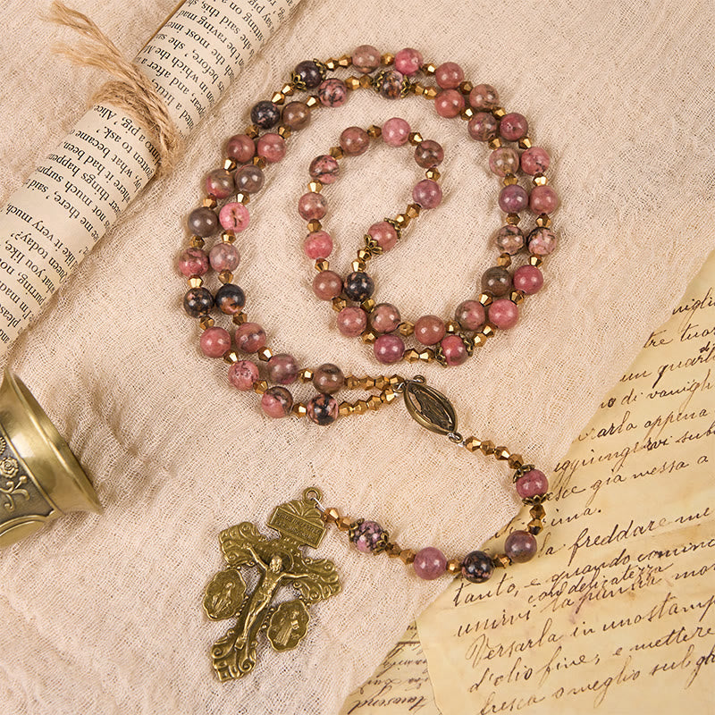 FREE Today: Vintage-Inspired Rosary with Pink Rhodonite - Journey with Christ - Vintage-Inspired Rosary - image 0