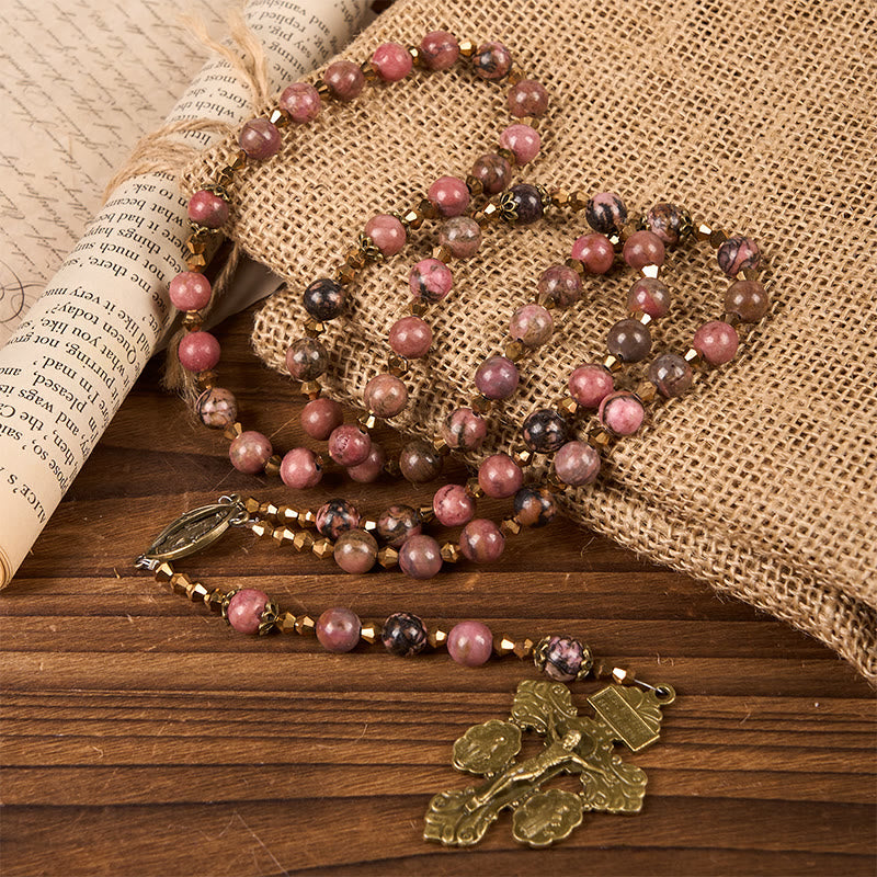 FREE Today: Vintage-Inspired Rosary with Pink Rhodonite - Journey with Christ - image 1