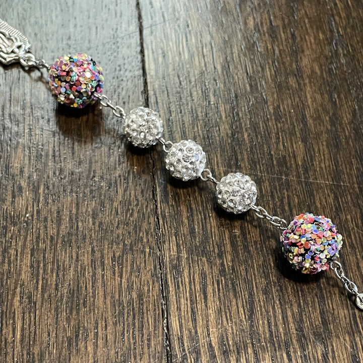 Christianartworkshop Our Lady of Guadalupe & Crucifix of 10mm Round White Rhinestone Alloy Chain Rosary - image 7