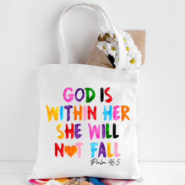 Christianartworkshop God Is Within Her Christian Canvas Tote Bag