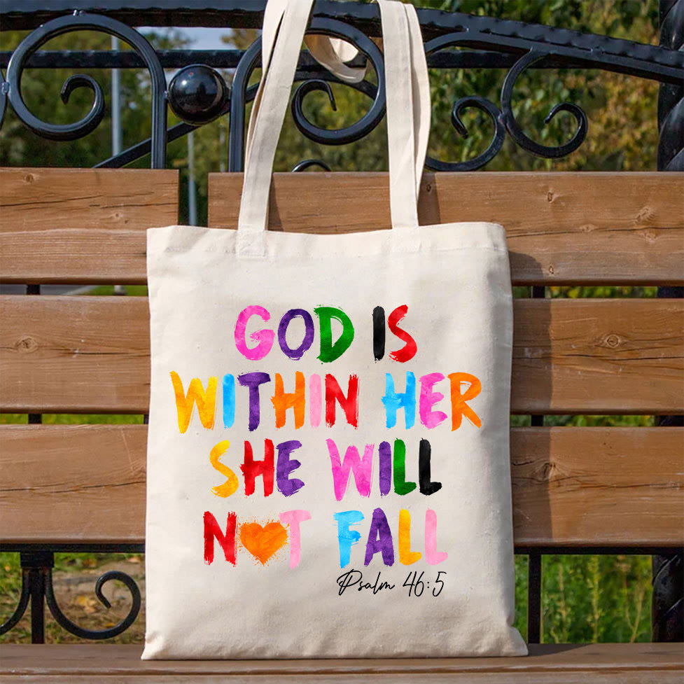 Christianartworkshop God Is Within Her Christian Canvas Tote Bag