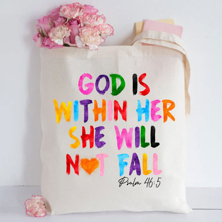 Christianartworkshop God Is Within Her Christian Canvas Tote Bag